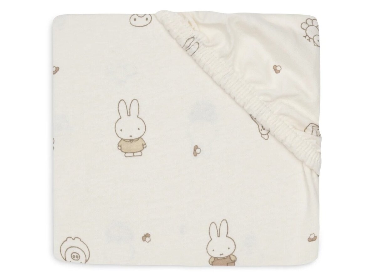 Jollein trikotažinė paklodė su guma Jersey 40x80/90cm Miffy Family Farm