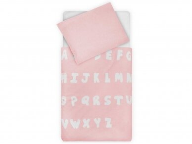 Jollein antklodės ir pagalvės užvalkalų komplektas ABC Blush Pink 120x150 Jollein antklodės ir pagalvės užvalkalų komplektas ABC Blush Pink 120x150