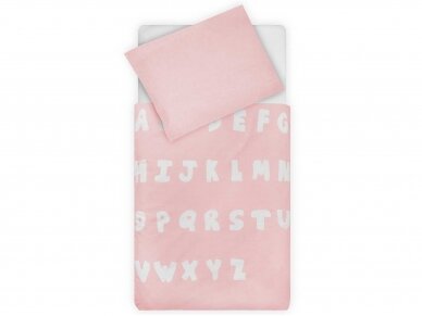 Jollein antklodės ir pagalvės užvalkalų komplektas ABC Blush Pink 140x200 cm. 1