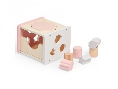Jollein lavinamasis medinis žaislas - figūrėlių rūšiuotojas Shell Pink