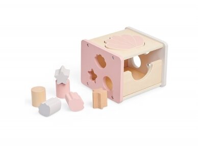 Jollein lavinamasis medinis žaislas - figūrėlių rūšiuotojas Shell Pink 1