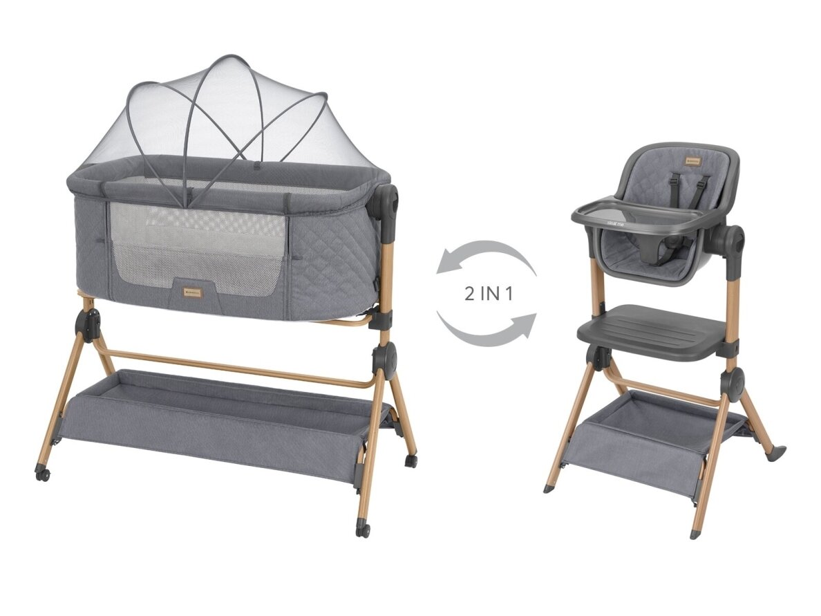 Sleat Me Grey 2in1 Kikkaboo Bedside crib + Highchair